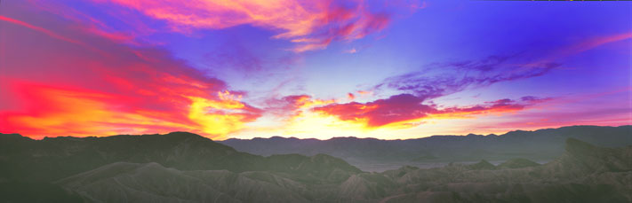 Panoramic Landscape Photography Brilliant Sunset, Zabriskie Point, Death Valley